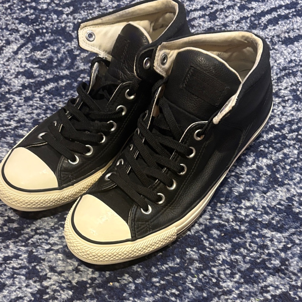Converse Faux Leather Black and Cream High-Top Sneakers